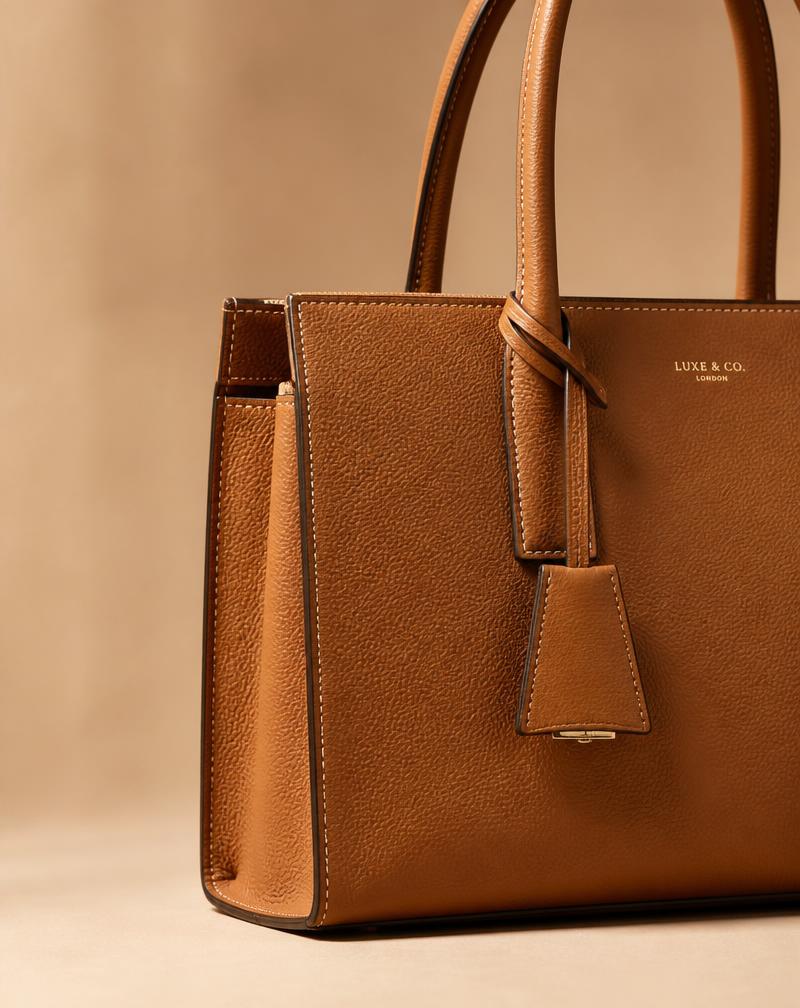 Tas kulit premium Claryne dengan pencahayaan studio lembut